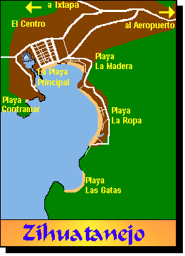 Mapa de la Bah&iacute;a de Zihuatanejo y sus playas