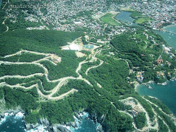 aerial photo of new roads on the hills above Contramar beach in Zihuatanejo